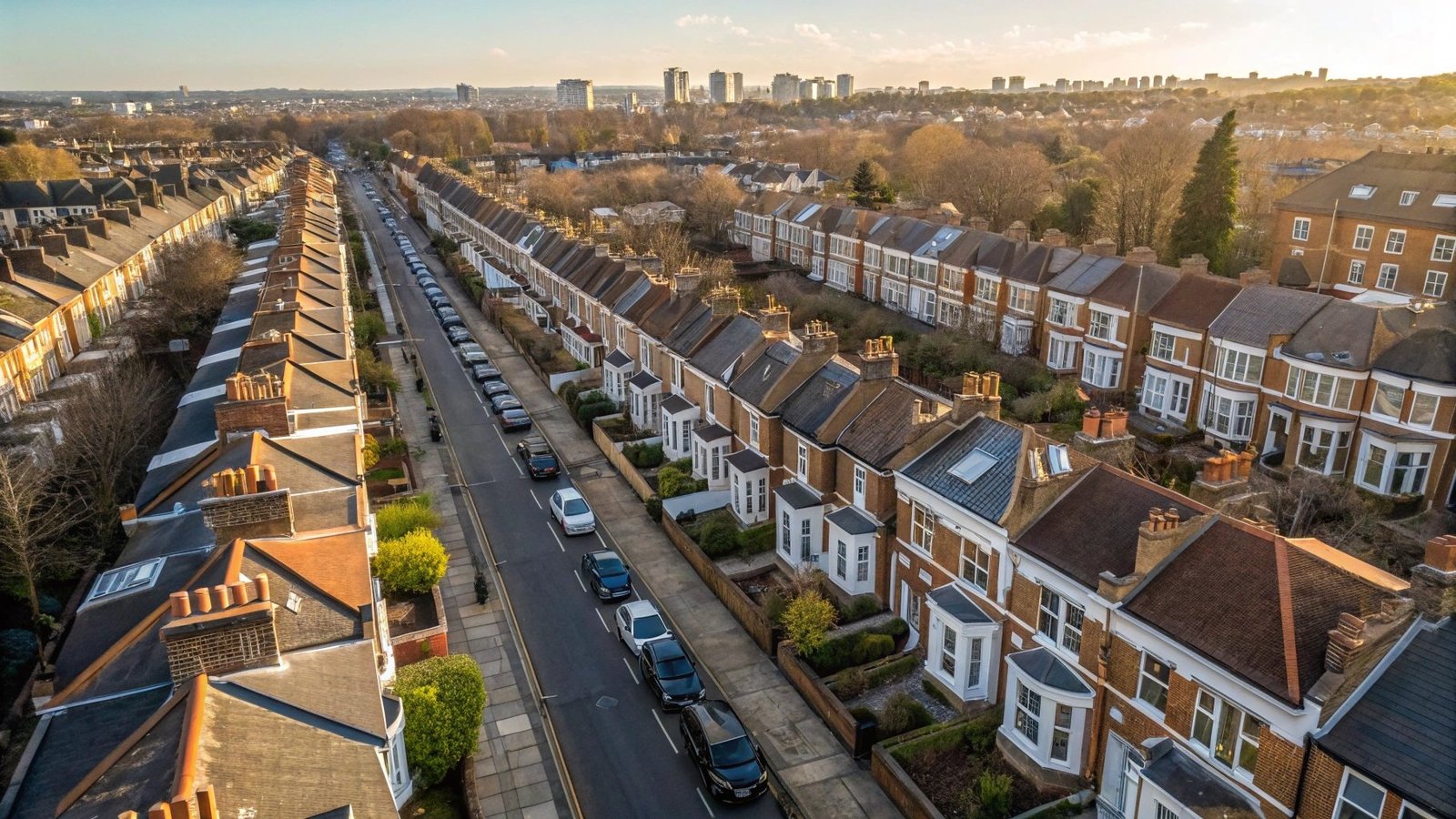 Aerial view of London properties with party walls