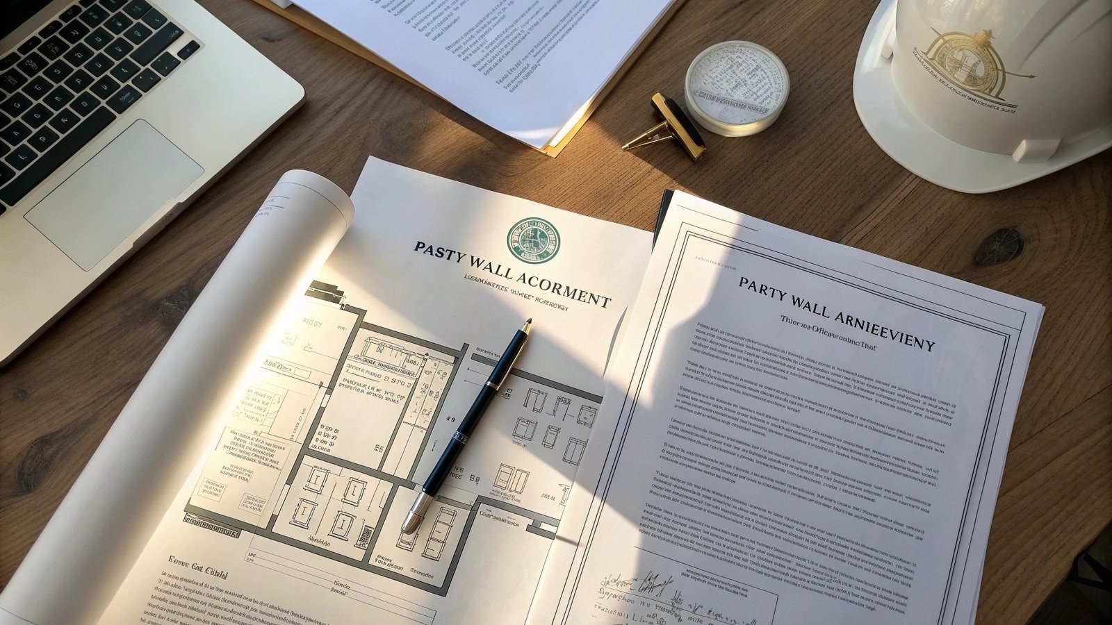 Party wall agreement documents and architectural plans